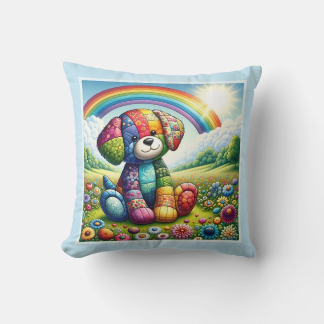 Patchwork Pup Paradise Throw Pillow (Front)