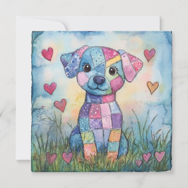 Patchwork Puppy Valentine Holiday Card (Front)