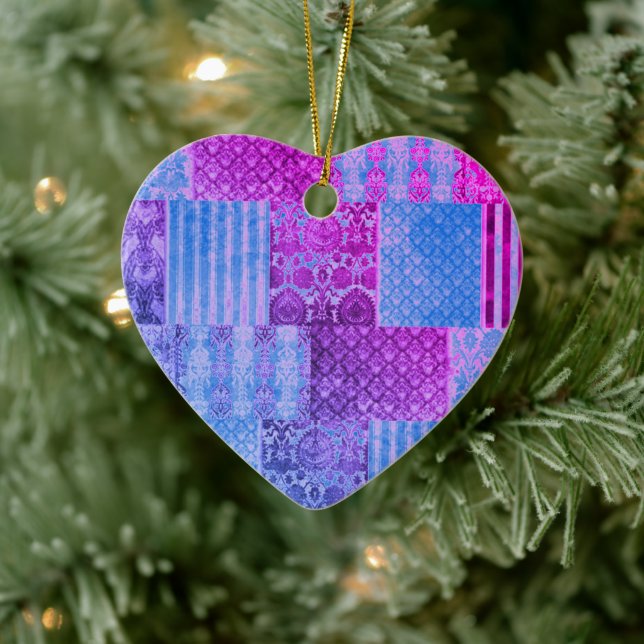 Patchwork Purple and Blue  Ceramic Ornament (Tree)