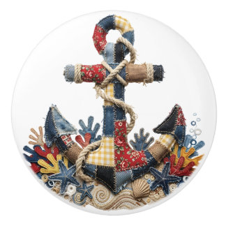 Patchwork Quilt Anchor Ceramic Knob