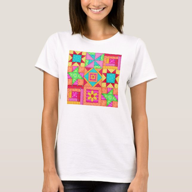 Patchwork Quilt Block Art Tee Shirt (Front)