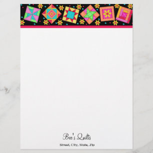 Patchwork Quilt Blocks Black Custom Stationery