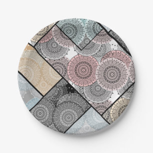 Patchwork quilt ceramic tile circles mandala paste paper plate