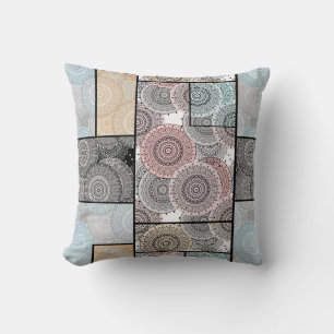 Patchwork quilt ceramic tile circles mandala paste throw pillow