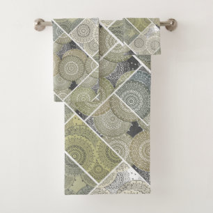 Patchwork quilt ceramic tile circles mandala patch bath towel set