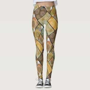 Patchwork quilt ceramic tile circles mandala patch leggings