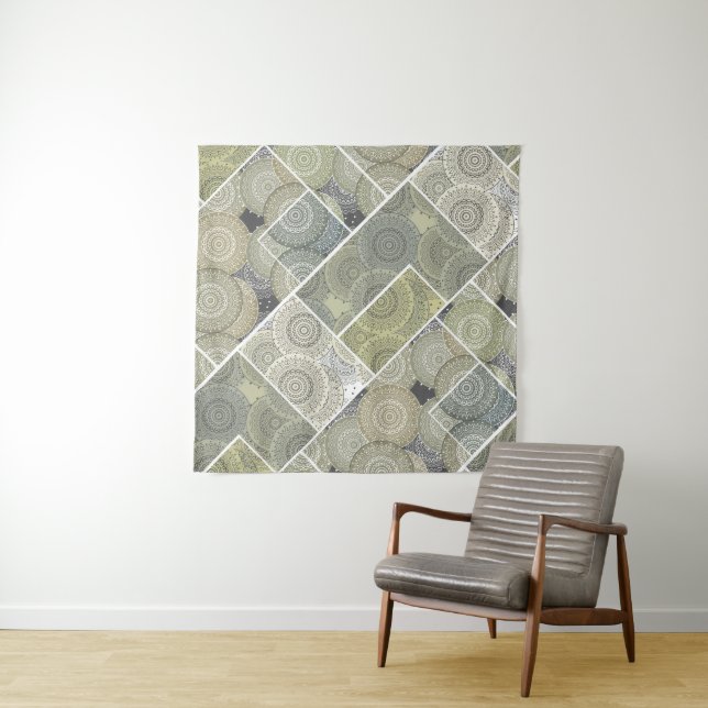 Patchwork quilt ceramic tile circles mandala patch tapestry (In Situ (Horizontal))