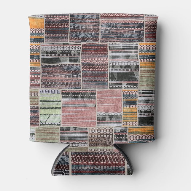 Patchwork Quilt Collage Seamless Print. Can Cooler (Front)