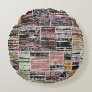 Patchwork Quilt Collage Seamless Print. Round Pillow