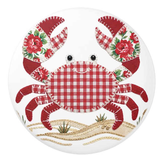 Patchwork Quilt Crab Ceramic Knob (Front)
