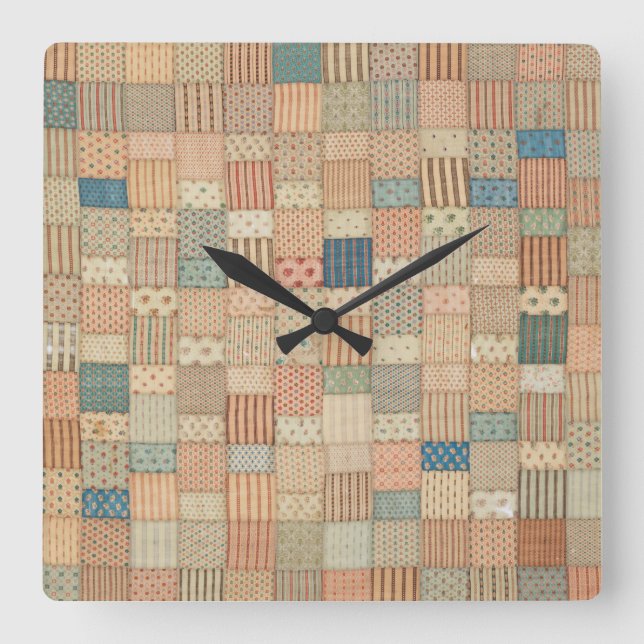 Patchwork quilt in muted colours square wall clock (Front)