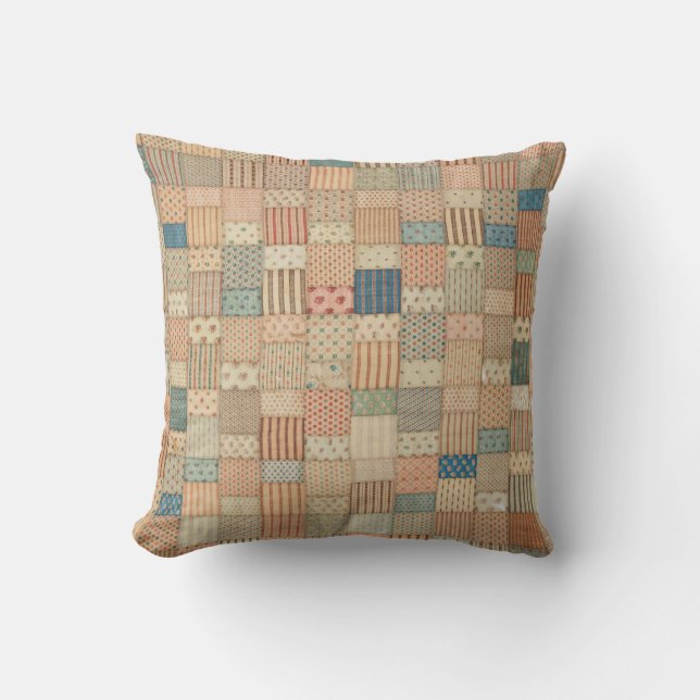 Patchwork quilt in muted colours throw pillow (Front)
