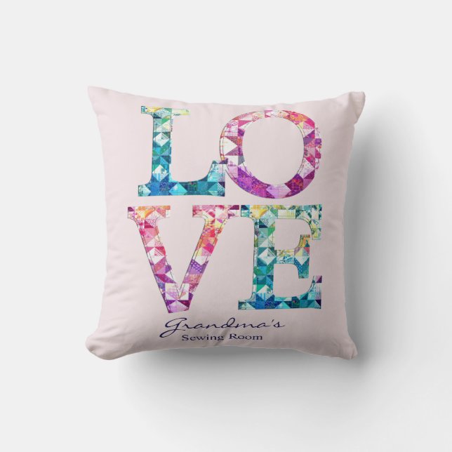 Patchwork Quilt Love Throw Pillow (Front)