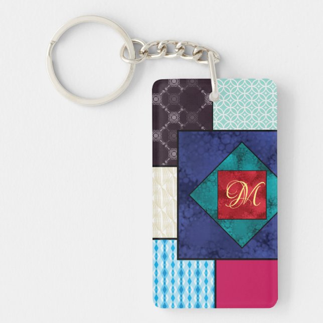 Patchwork Quilt Monogram Keychain (Front)