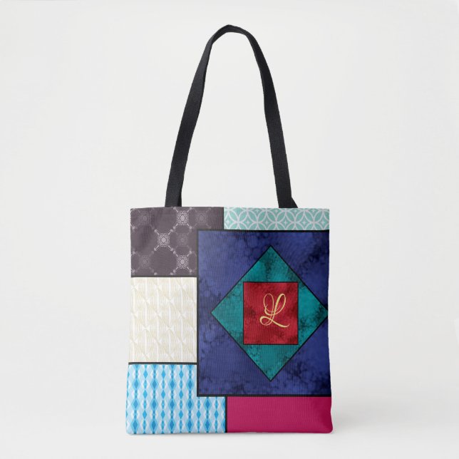 Patchwork Quilt Monogram Tote Bag (Front)