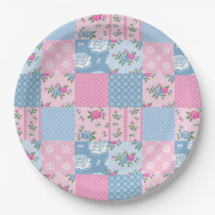 Patchwork Quilt Multicolored Gingham Paper Plate