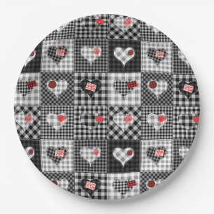 Patchwork Quilt Multicolored Gingham Paper Plate