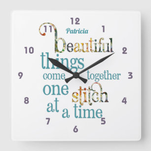 Patchwork Quilt One Stitch at A Time Square Wall Clock