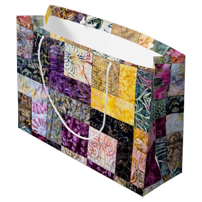 Patchwork Quilt Pattern Large Gift Bag (Back Angled)