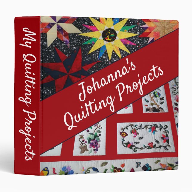 Patchwork Quilt Personalized Project Red Binder (Front/Spine)