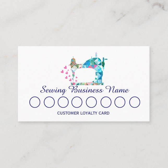 Patchwork Quilt Sewing Machine Loyalty Card (Front)