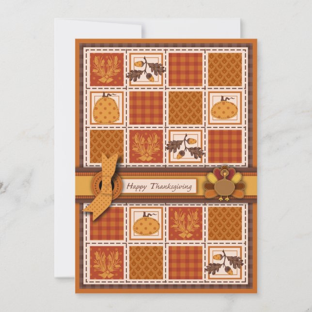 Patchwork Quilted-look Thanksgiving Invitation (Front)
