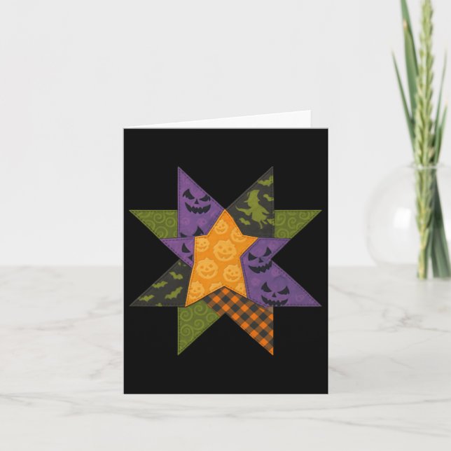 Patchwork Quilting Block Star Pattern Halloween Qu Card (Front)