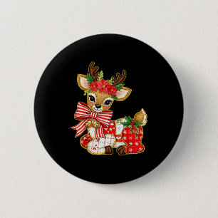 Patchwork Reindeer Preppy Girly Christmas Xmas Hol 2 Inch Round Button