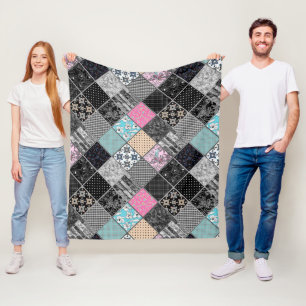 Patchwork retro vintage colors patchwork quilting fleece blanket