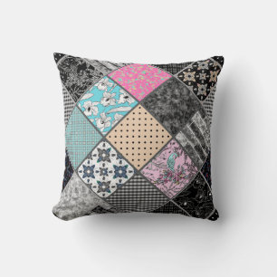 Patchwork retro vintage colours patchwork quilting throw pillow