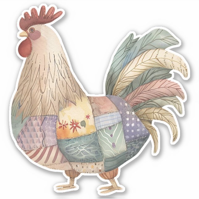 Patchwork Rooster Sticker (Front)