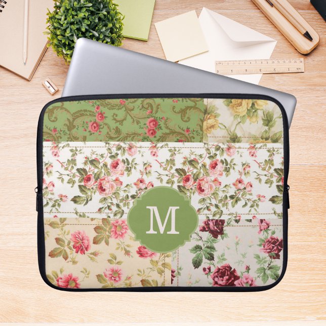 Patchwork Rose Custom Monogram Laptop Sleeve (Creator Uploaded)