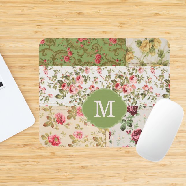 Patchwork Rose Custom Monogram Mouse Pad (Creator Uploaded)