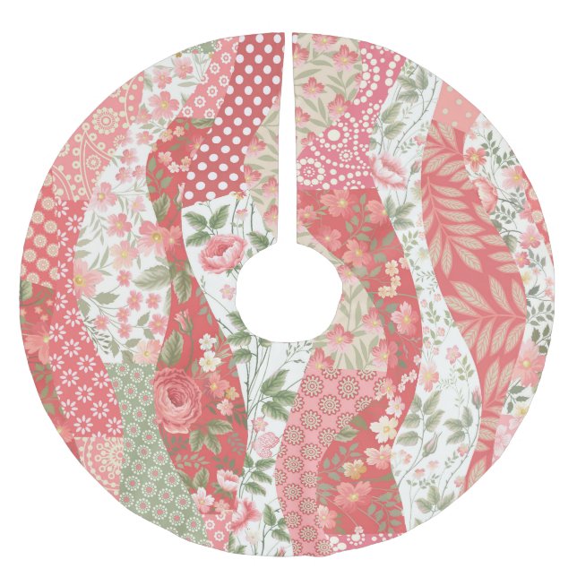 Patchwork roses: seamless pattern design. brushed polyester tree skirt (Front)