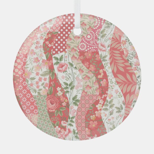 Patchwork roses: seamless pattern design. glass ornament (Front)