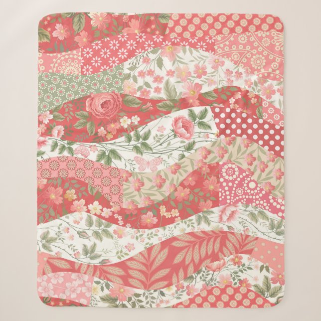 Patchwork roses: seamless pattern design. sherpa blanket (Front)