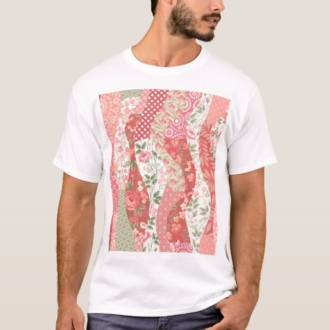 Patchwork roses: seamless pattern design. T-Shirt (Front)