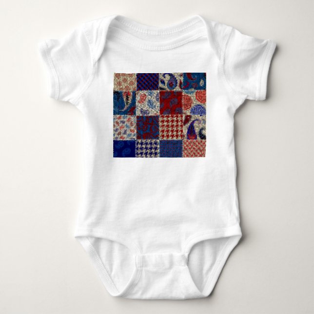 Patchwork rough canvas, imitation pattern. baby bodysuit (Front)