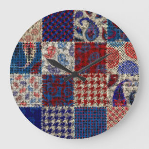 Patchwork rough canvas, imitation pattern. large clock