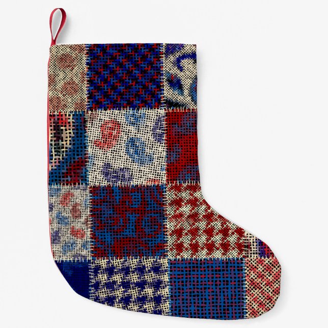 Patchwork rough canvas, imitation pattern. small christmas stocking (Front)