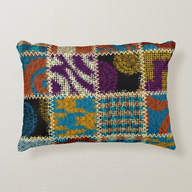 Patchwork Rough Canvas Seamless Pattern Accent Pillow (Front)