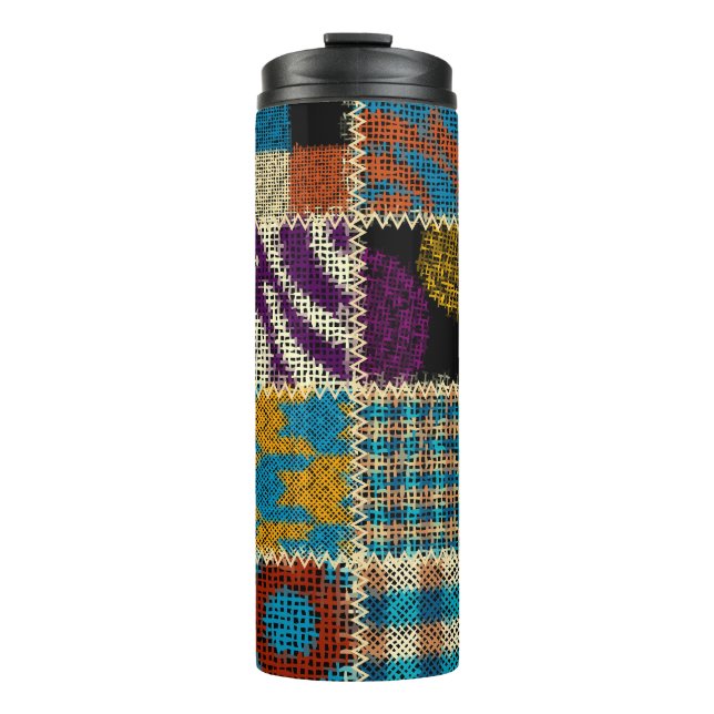 Patchwork Rough Canvas Seamless Pattern Thermal Tumbler (Front)