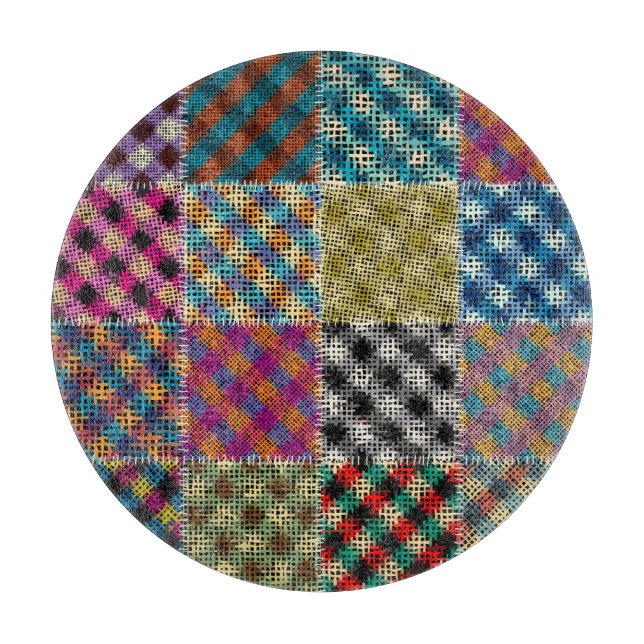 Patchwork Rough Canvas Squares Vintage Cutting Board (Front)