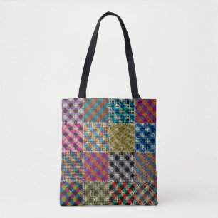 Patchwork Rough Canvas Squares Vintage Tote Bag