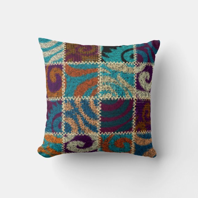 Patchwork Rough Canvas Vintage Imitation Throw Pillow (Front)