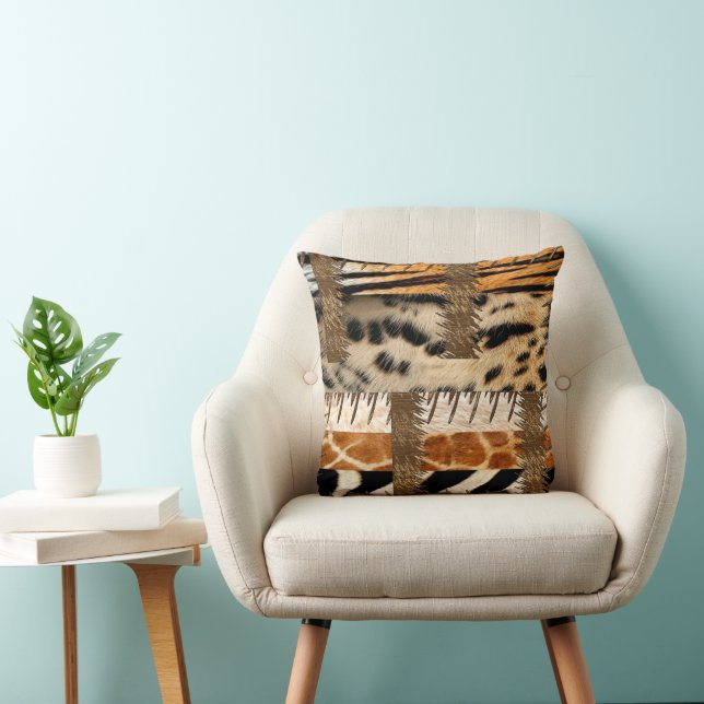 “Patchwork Safari Chic” Throw Pillow (Chair)