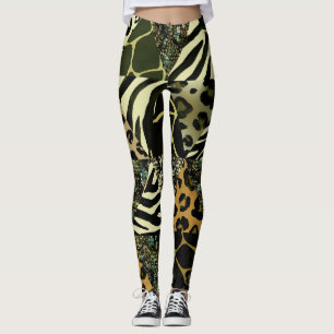 Patchwork Safari: Watercolor Animal Print. Leggings