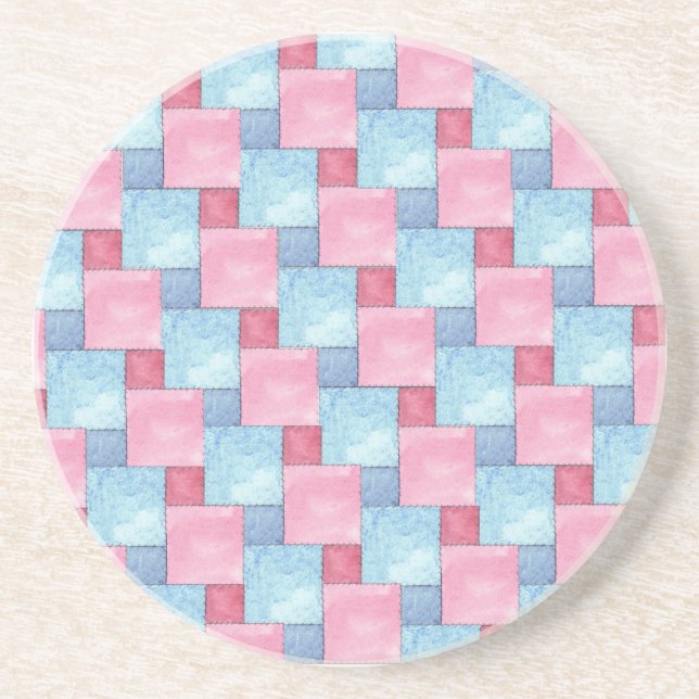 Patchwork Sandstone Coaster, Pinks, Blues Coaster (Front)