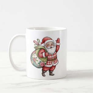 Patchwork Santa Christmas Retro Merry And Bright  Coffee Mug