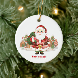 Patchwork Santa Claus Christmas Ceramic Ornament